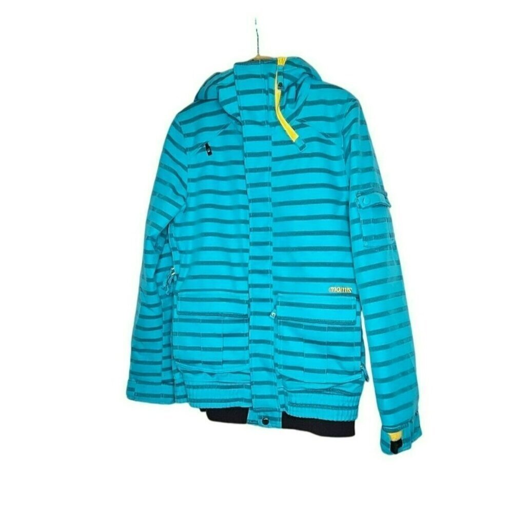 Nomis‎ Women's Striped Hooded snowboarding  Jacket Small Yellow & Blue Polyester